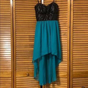 TRIXXI Medium high-low dress teal & black sequins